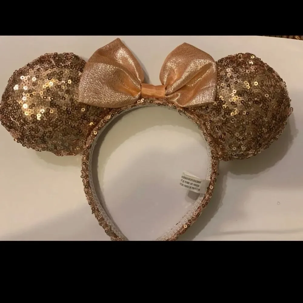 Disney Parks Glitter Imagination Pink Sequin Bow Minnie Mouse Ears Headband